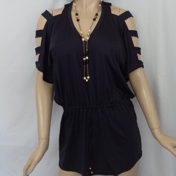 Nwt Anthropologie PilyQ Midnight Peek A Boo Shoulder Dress Sz L Very SEXY! - Picture 4 of 10